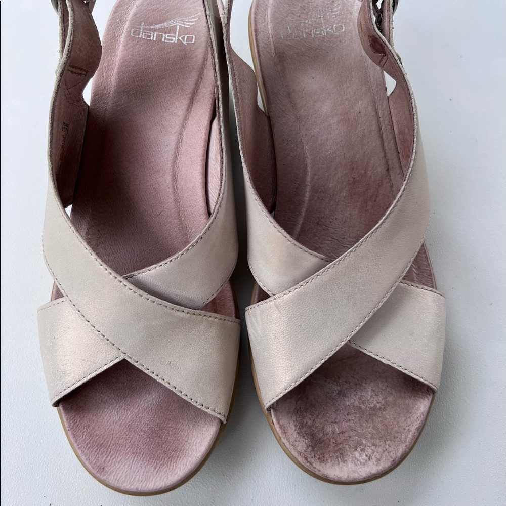 Dansko. Comfortable strap iridescent leather upper shoes. Clean smoke free home.